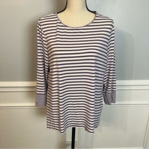 Chico’s Purple Mixed Stripe 3/4 Sleeve High-Low Hem Knit T-shirt Size 2 (L)